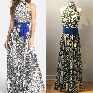EUC✨Snow Leopard Black/white Maxi Dress-Blue Sash